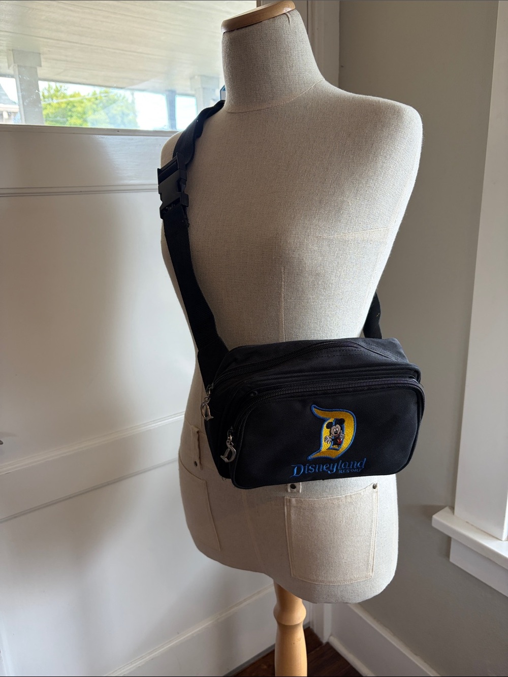 Disneyland Black Crossbody or Belt Bag with Colorful Embroidered D Logo